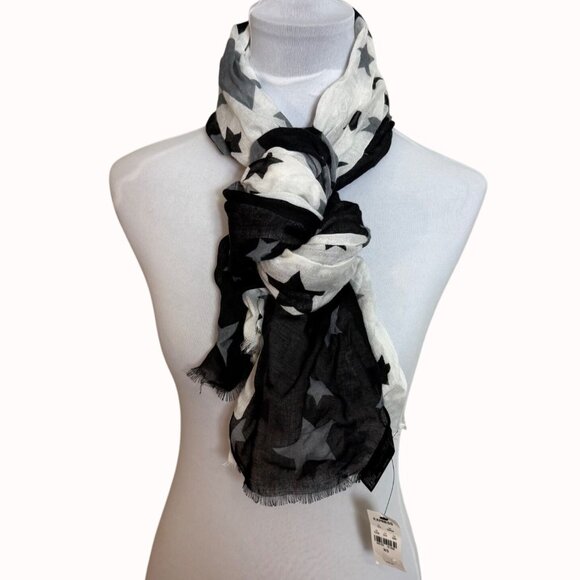 Starry Black White Gradient Scarf By Express Lightweight Colorblock Frayed Hem - Picture 4 of 15